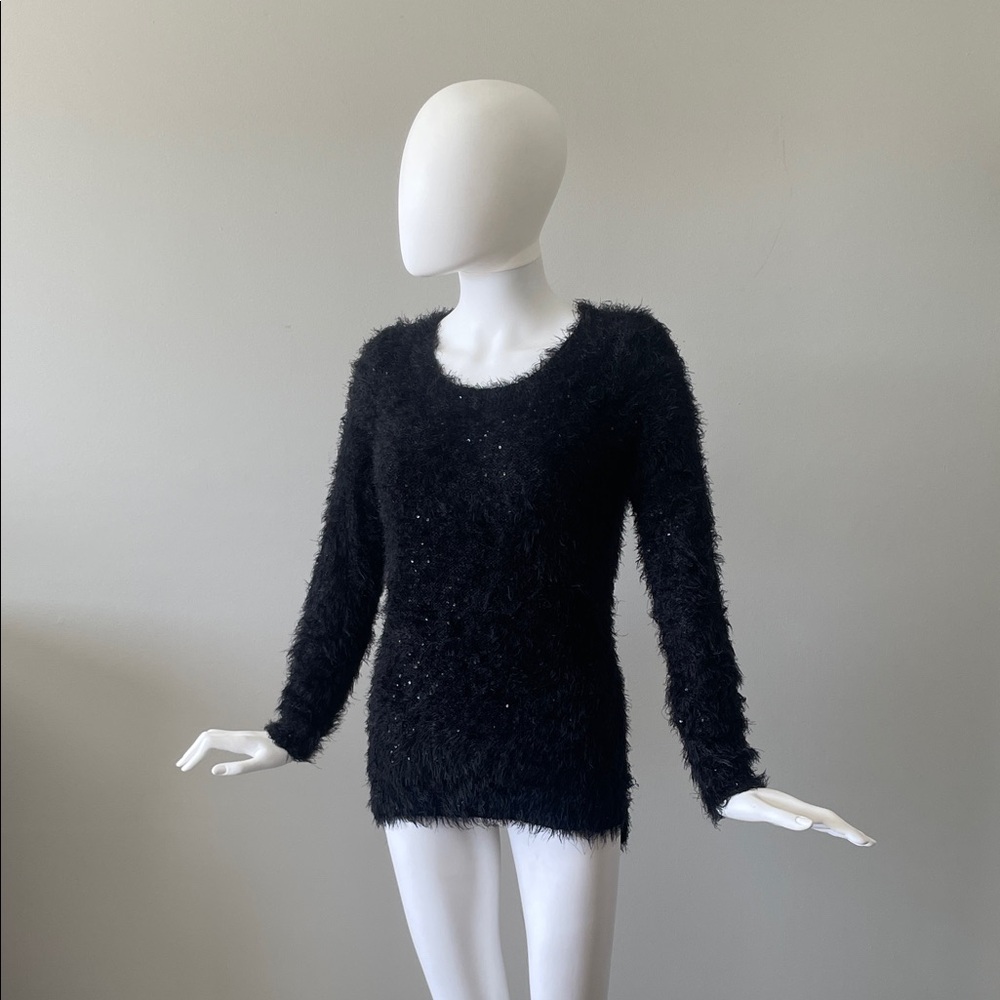Elegant Black Fuzzy Sweater